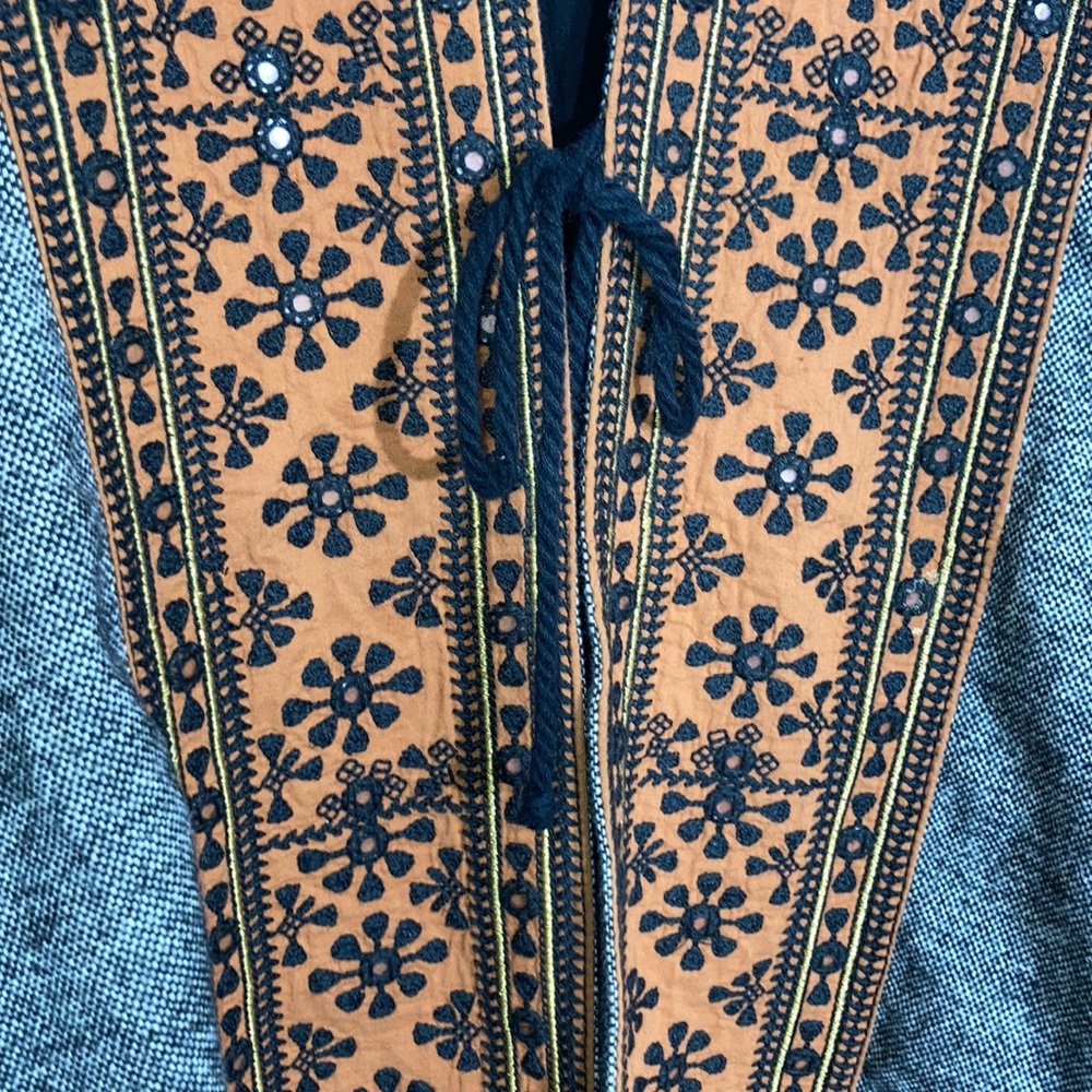 FREE PEOPLE Nomad Tweed Duster Wool Coat Long Jacket Lined Embroidered Boho Chic - Picture 6 of 13